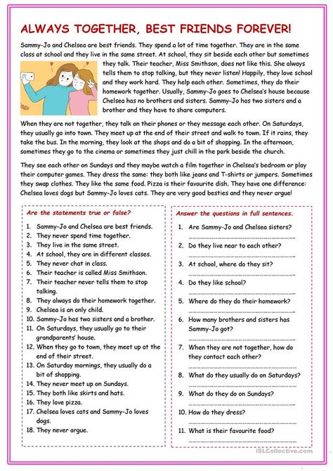 Text About Friends, Simple Present Tense Story, English Text Reading, English Reading Skills, Esl Reading Comprehension, Present Simple Tense, Compare And Contrast Essay, Presente Simple, Reading Comprehension For Kids