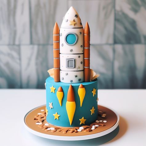 Chocolate Space Birthday Cake, Astraunot Cake Design, Rocket Cakes For Boys, Cake Space Theme, Rocketship Cake, Rocket Birthday Cake, Spaceship Cake, Rocket Ship Cake, Rocket Ship Cakes