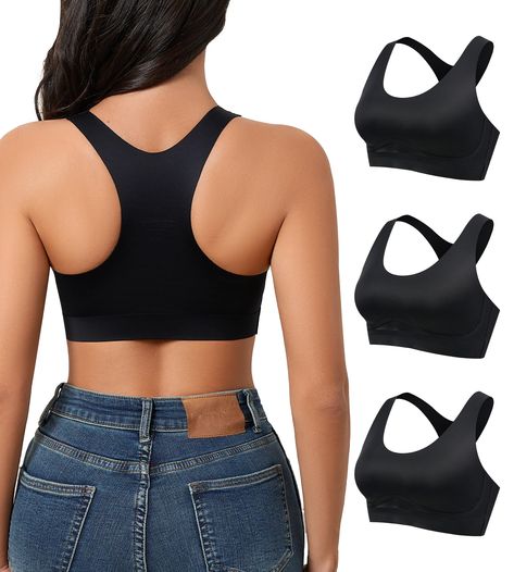 PRICES MAY VARY. [ Racerback Bra ] - Achieve a full range of motion and enjoy freedom of movement gym sports bra for women. Wide shoulder straps relieve pressure and won't cause bruising. Slim-fitting, seamless workout crop top and tank Top provides waist-length coverage. [ Pullover Ease ] - No hooks that can dig and pinch, Wireless, just smoothness and stretch.Sports bra with a flat and fusion edge, it creates a stylish and smooth appearance and almost disappears under clothes.It is designed fo Movement Workout, Gym Sports Bra, Gym Bra, Womens Sports, Workout Crop Top, Lounge Lingerie, Crop Top Bra, Racerback Bra, Racerback Sports Bra