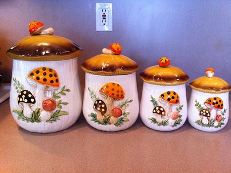 Sears Roebuck 1976 Vintage Ceramic Mushroom by CreationsByTia Mushroom Canisters, Vintage Mushroom Decor, 70s Mushroom, Merry Mushroom, Ceramic Canister Set, Orange Mushroom, Ceramic Canisters, Ceramic Canister, Vintage Mushroom