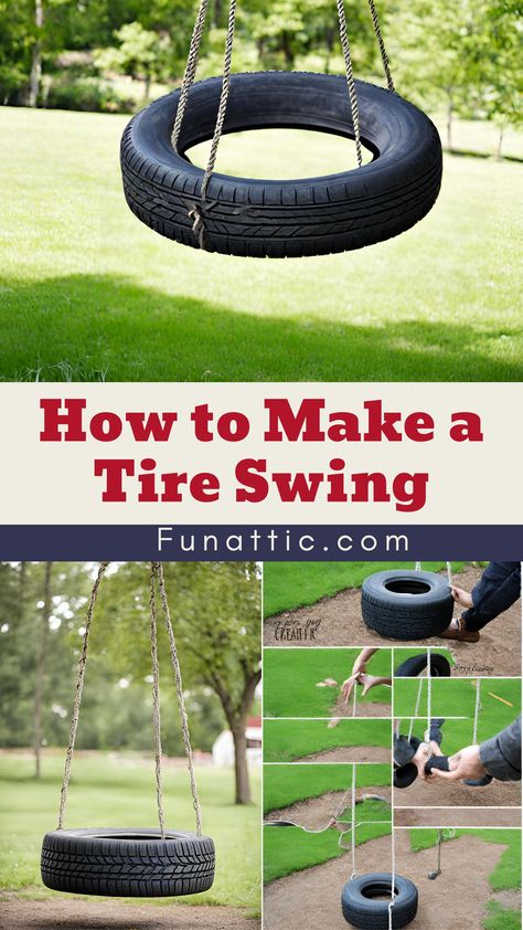 If you’ve ever wondered how to make a tire swing, you might be surprised to learn how easy it is. Find out how to install one in your yard. There’s no better way to get your kids outside than to create a yard with fun areas that they can play. #HowToMakeATireSwing #TireSwing #Outdoor_Activities Tire Swings For Kids, Play Fort, Tire Swings, Diy Swing, Ranch Resort, Tire Swing, Old Tires, Dude Ranch, Outdoor Decorating