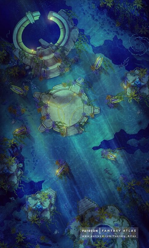 Atlantis Gate | Fantasy Atlas Ocean Battle Map Dnd, Lost City Of Atlantis Aesthetic, Atlantis Map, Disney Dnd, Atlantis Underwater, Atlantis Aesthetic, City Under The Sea, Roll20 Maps, Dnd Aesthetic