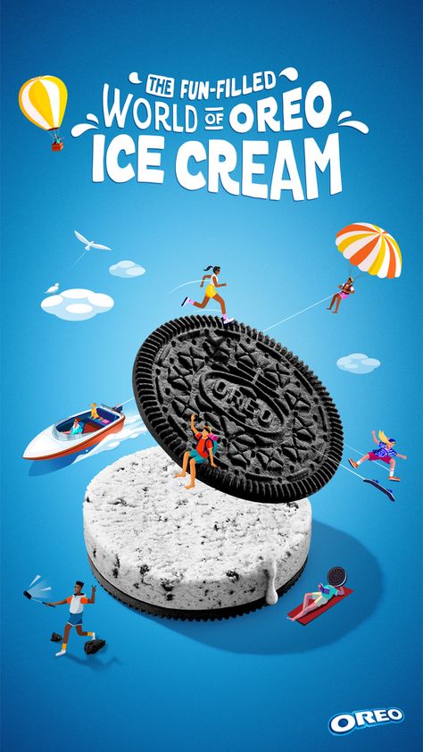 Oreo Poster, Media Design Graphics, Post Design Social Media, Ice Cream Poster, Digital Advertising Design, Oreo Ice Cream, Ads Creative Advertising Ideas, Social Media Branding Design, Poster Inspiration