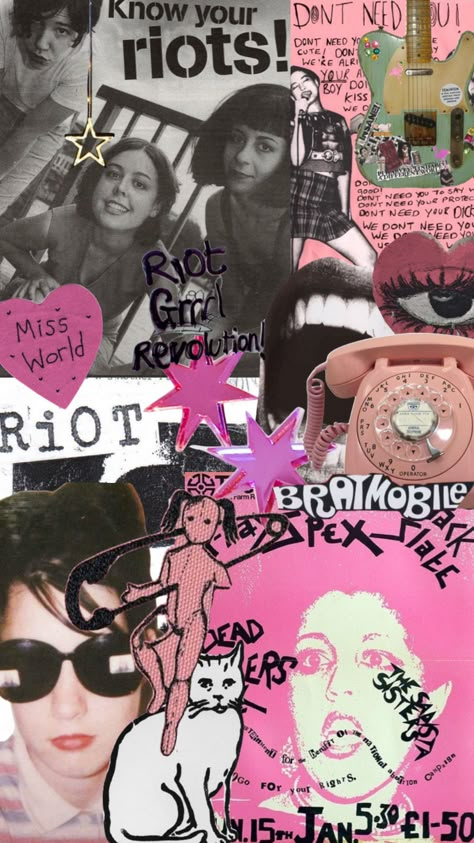 #riotgrrrl #kathleenhanna #bikinikill #bratmobile #sleaterkinney #xrayspex #feminism Bratmobile Poster, Riot Grrrl Wallpaper, My Shuffles, Riot Grrrl Aesthetic, Y2k Backgrounds, Punk Rock Wallpaper, Punk Singer, Riot Grrrl Fashion, Pink Grunge Aesthetic