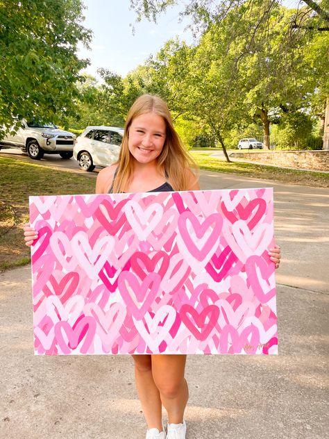 Preppy Dorm Room Paintings, Xoxo Preppy Painting, Preppy Room Painting Ideas, Preppy Art Diy, Preppy Acrylic Painting Ideas, Painting For Dorm Room Canvas Art, Galentines Party Painting Ideas, Diy Pink Painted Wall Art, Preppy Painting For Room