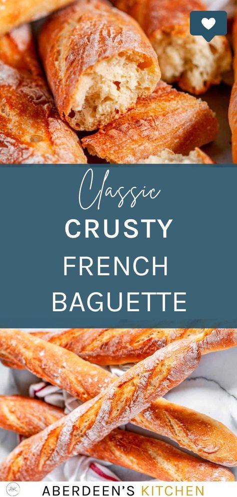 Did you know there are only 4 ingredients needed to make these Classic Crusty French Baguettes? Just 4! Baking flour, salt, yeast, and water. Try them today! Super easy French Baguette Recipe, Baguette Recipe, French Baguette, Yummy Pasta Recipes, Thanksgiving Dishes, Cocktail Recipes Easy, Sheet Pan Recipes, Ready Meal, Baking Flour