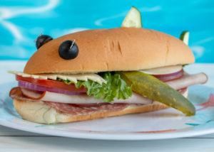 Shark Week Recipes Shark Week Dinner Ideas, Animal Sandwich, Shark Bite Drink Recipe, Shark Sandwich, Shark Submarine, Shark Week Food, Shark Themed Food, Shark Week Recipes, Shark Snacks