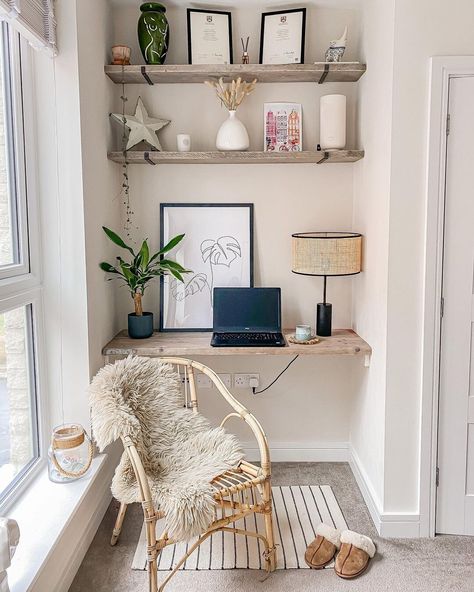 10 alternative alcove shelving ideas you're going to love | Fifi McGee Alcove Desk, Small Spare Room, Bedroom Alcove, Alcove Ideas Living Room, Spare Room Office, Alcove Shelves, Alcove Storage, Guest Bedroom Home Office, Alcove Shelving