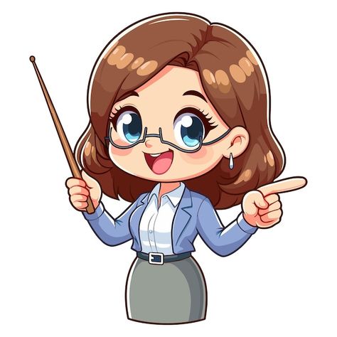 Teacher Cute Cartoon, Student Cartoon Character Design, Teacher Illustration Cute, Kalayaan Drawing, Teacher Drawing Cartoon, Cute Teacher Cartoon, Chibi Teacher, Teacher Aesthetic Female, Teachers Cartoon