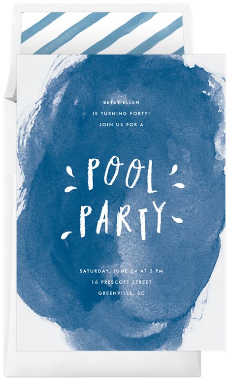 Summer Party Invitations | Classic Pool Party by Stacey Meacham Design, llc | Greenvelope.com Pool Party Adults, Pool Party Invitation Template, Secret Party, Basking In The Sun, Deck Party, Summer Party Invitations, Classic Invitation, Pool Birthday, Fun Invitations