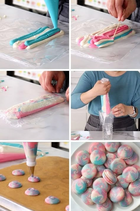 Cake Batter Macarons, Cool Macarons, Macaron Display Ideas Presentation, Macarons Decoration Ideas, Marble Macarons, Fun Macarons, Decorating Macarons, Decorate Macarons, Macaron Inspiration