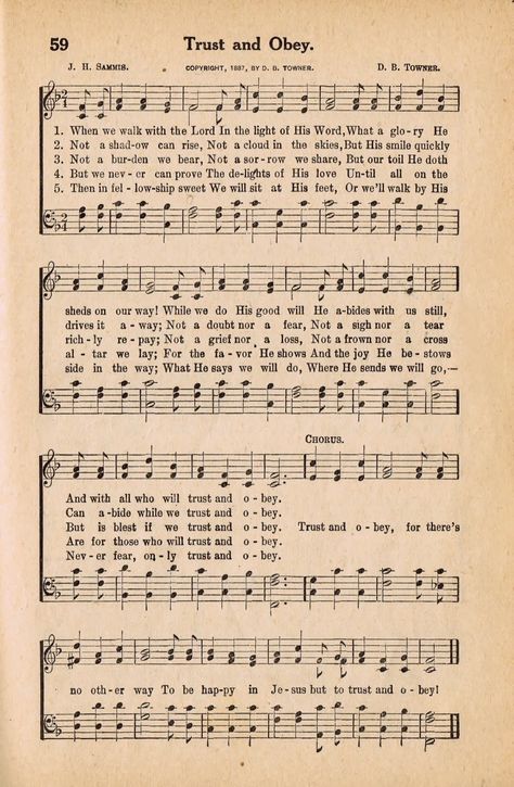 Antique Hymn Book Page - TRUST & OBEY {Sonday} - Knick of Time Genesis Song, Vbs Songs, Hymnal Art, Trust And Obey, Hymnal Crafts, Spiritual Wellbeing, Hymn Lyrics, Gospel Song Lyrics, Music Printables