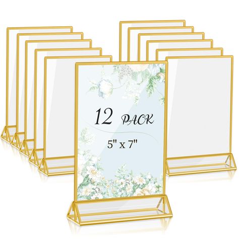 PRICES MAY VARY. 【Elegant Design 】The acrylic table number stands with 4mm thick gold border design features a sleek and sophisticated , adding a touch of elegance to any various occasions such as weddings, parties, and business events. 【Premium Acrylic Construction 】Made from high-quality acrylic providing clarity and durability .It is resistant to falls and maintains its clarity and color even with continuous exposure to sunlight. 【Customize & Stable 】The detachable table sign holder stand fea Inexpensive Table Centerpieces Wedding, Wedding Welcome Tables, Wedding Welcome Table, Acrylic Sign Holder, Blush Wedding Decor, Free Wedding Cards, Diy Table Numbers, Place Card Table Wedding, Acrylic Picture Frames