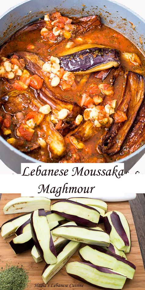 Eggplant Lebanese Recipe, Arabic Vegetable Recipes, Lebanese Eggplant Recipes, Lebanese Moussaka Recipe, Lebanese Moussaka, Arab Dishes, Vegan Lebanese, Eggplant Moussaka, Eggplant Stew