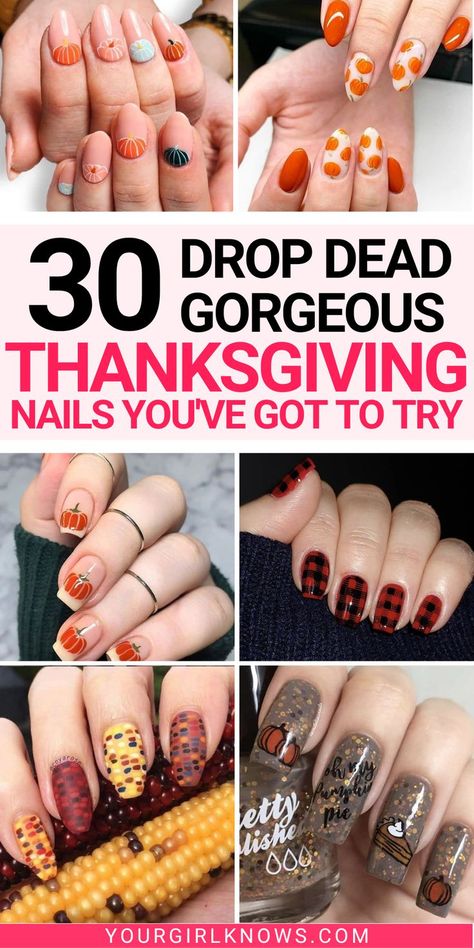 Thanksgiving is a time for family, friends, and lots of delicious food. But it's also the perfect opportunity to show off your festive nails! From glittery designs to simple accents, we've gathered 30 of the cutest Thanksgiving nail ideas to inspire you. Which one will you choose? Gel Nail Designs For Thanksgiving, Nail Art Thanksgiving Autumn, Sns Thanksgiving Nails, In Between Thanksgiving And Christmas Nails, Thanksgiving Nails Easy Simple, Thanksgiving Nails Fall Short, Gel Thanksgiving Nails, Acrylic Thanksgiving Nails, Thanksgiving Nails Natural