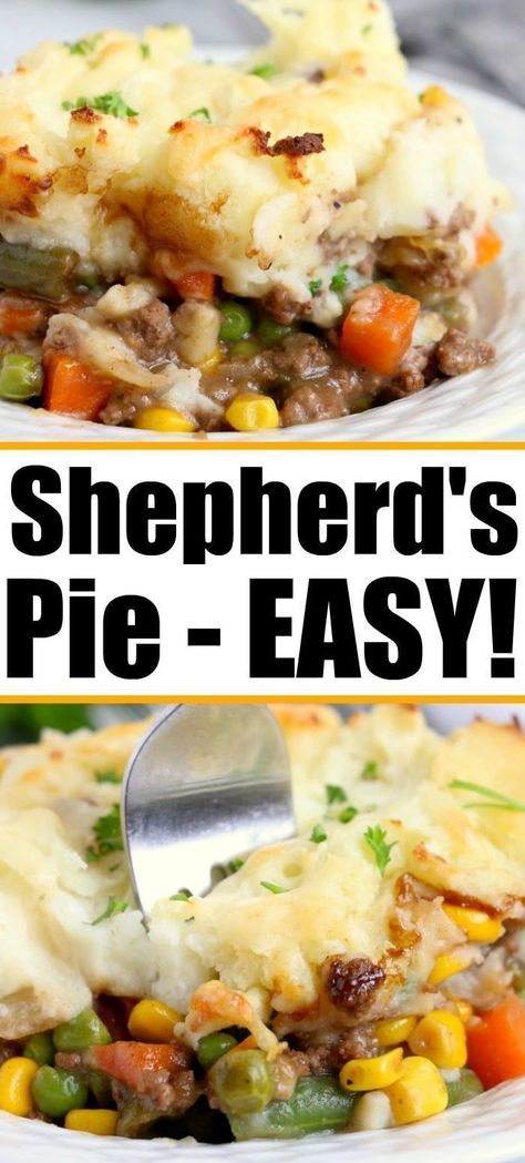 Easy shepherd's pie with ground beef is a delicious lunch or dinner that's all in one pan. This shepherd's pie is made with simple ingredients and is so easy to make since it uses frozen veggies. Serve it warm for a tasty fall and winter lunch or dinner. Try this easy meal today Chicken Shepherd's Pie, Hamburger Steaks, Easy Shepherds Pie, Instant Mashed Potatoes, Ground Beef Recipes Healthy, Keto Beef Recipes, Ground Beef Dishes, Crockpot Recipes Beef, Cottage Pie