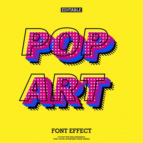 Modern Pop Art Font Effect Premium Vector Pop Art Font, Font Effect, Modern Pop Art, Art Fonts, Pop Art, Yellow, Pink, Blue, Design