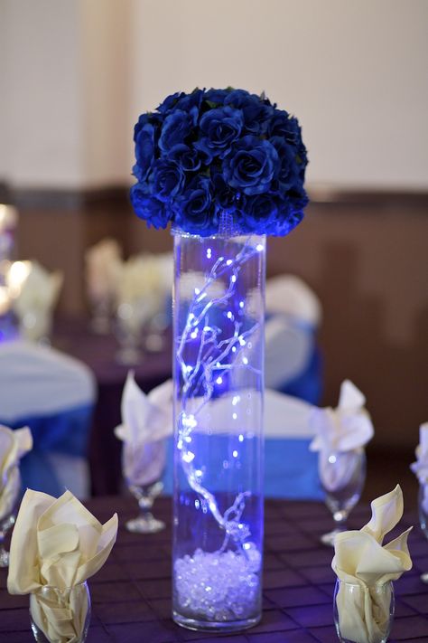 Royal Blue Centerpieces, Quince Hair, Royal Blue Quince, Sweet 15 Party Ideas Quinceanera, Blue Sweet 16, Sweet 15 Party Ideas, Quinceanera Centerpieces, Blue Wedding Centerpieces, Blue Wedding Decorations