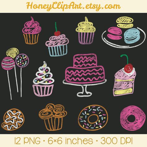 Muffin Clipart, Bakery Clipart, Donut Clipart, Chalkboard Clipart, Chalkboard Inspiration, Chalkboard Drawing, Chalkboard Doodles, Cupcake Clipart, Cake Clipart