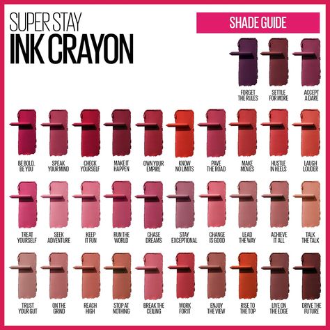 Brand - MAYBELLINE Color - 145 Break The Ceiling Skin Type All Item Form - Crayon Finish Type - Matte About this item • Get up to 8-hour matte lip color that glides on crayon-easy - Draw it on and bring it on, all day long • This precise lip crayon with lasting ink technology glides across lips with no hassle, delivering a rich layer of matte color that lasts up to eight hours • This ink crayon features a built-in sharpener that will keep your application precise when you're on the go Maybelline Super Stay Ink Crayon, Maybelline Superstay Ink Crayon, Maybelline Matte Ink, Superstay Maybelline, Maybelline Lip, Maybelline Lipstick, Crayon Lipstick, Lip Crayon, Long Wear Lipstick