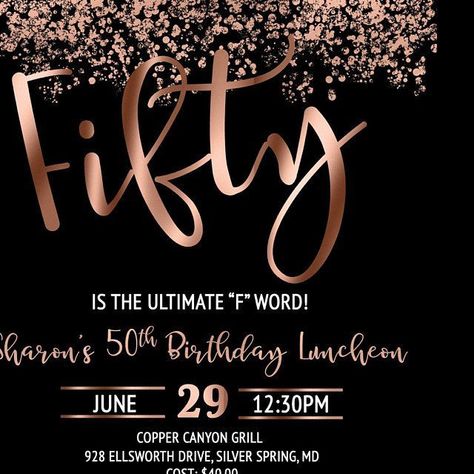 50th Birthday Party Flyer Templates Free Design (3rd Wonderful Idea) 50th Birthday Ideas, 50th Birthday Party Themes, 50th Birthday Themes, Invitation Rose Gold, Milestone Birthday Invitations, 80 Birthday, Confetti Invitation, Sharon Smith, Rose Gold Birthday