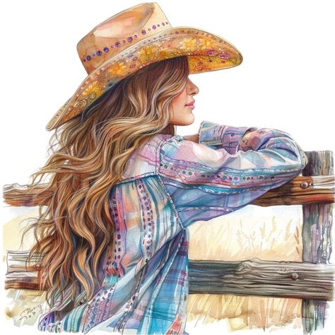 Home Decor Illustration Art, Cowgirl Art Drawing, Cowgirl Illustration, 3d Beach Art, Cowgirl Images, Cowgirl Clipart, Farm Clipart, Image Background, Stylist Tattoos