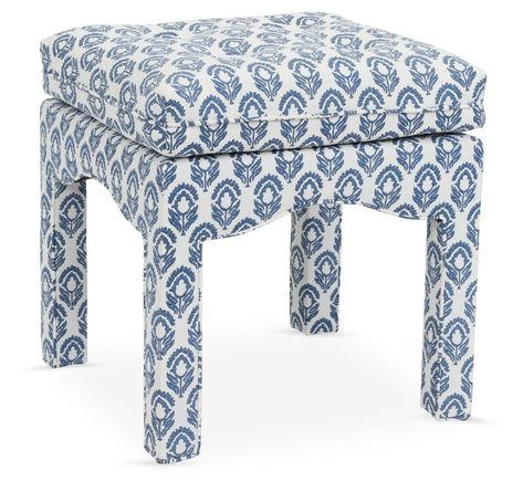 One Kings Lane - Julien Ottoman | One Kings Lane Linen Ottoman, Small Accent Tables, Inlay Furniture, Tufted Ottoman, Bone Inlay, Upholstered Ottoman, Garden Stool, Pillow Top, Stylish Home