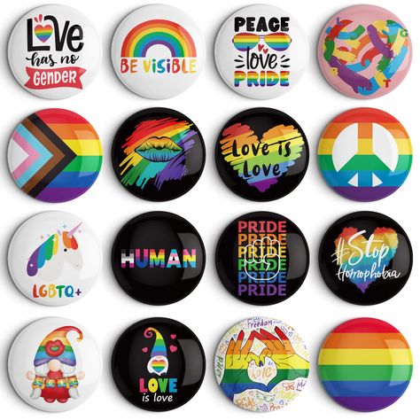 PRICES MAY VARY. 【Pride Pins】 Come with 48 pieces pride button pins, and designed with 16 different styles. with alloy pins on the back, lightweight and portable,great badge decoration for clothes or bags. 【Gay Pride Stuff】 Wearing the gay pride rainbow pins with your friends and pride companion in pride parties, pride mouth, pride parade and other pride events, you show your attitude and love. 【High Quality Pride Accessories Pins】 Made of plastic surface and metal back materials, which is water Pride Pins, Lgbtq Stuff, Pride Badges, Gay Sticker, Rainbow Theme Party, Pride Makeup, Rainbow Pin, Rainbow Stickers, Button Badge