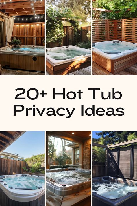 A collection of hot tub privacy options, showing various enclosures and natural screens for secluded relaxation. Outdoor Privacy Ideas, Hot Tub Privacy Ideas, Hot Tub Decorating, Hot Tub Deck Design, Hot Tub Privacy, Small Hot Tub, Backyard Spa, Backyard Escape, Hot Tub Landscaping