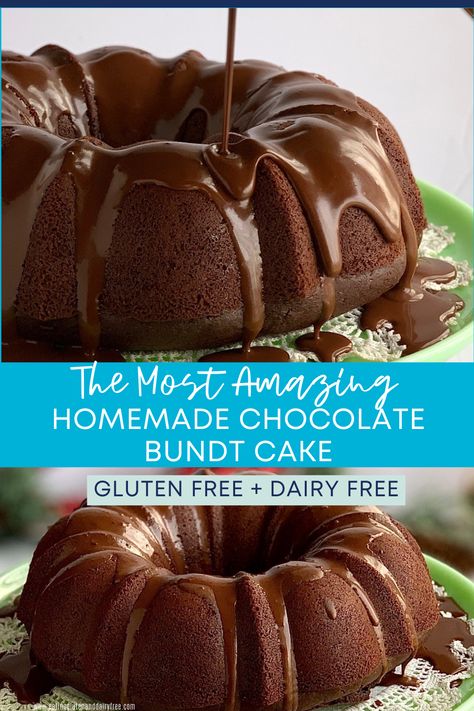 Dairy Free Bundt Cake, Dairy Free Chocolate Dessert, Gluten Free Bundt Cake, Dairy Free Chocolate Cake, Gluten Free Dairy Free Dessert, Best Gluten Free Desserts, Chocolate Ganache Recipe, Gluten Free Chocolate Cake, Chocolate Bundt