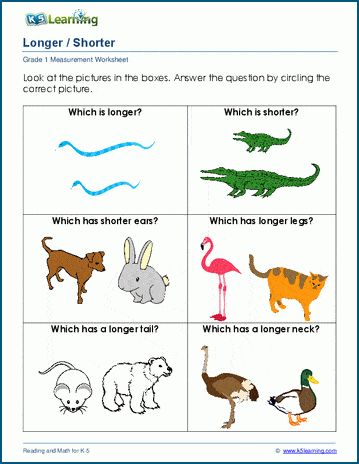 Grade 1 Measurement worksheets focused on understanding "longer" and "shorter". Part of a set of Grade 1 math worksheets related to concepts of length and different methods of measuring length including non-standard units, customary units and metric units. Grade 1 Measurement, 1st Grade Word Problems, Grade 1 Math Worksheets, Log Math, Kindergarten Grammar, Worksheets 1st Grade, Grade 1 Math, Early Science, Measurement Worksheets