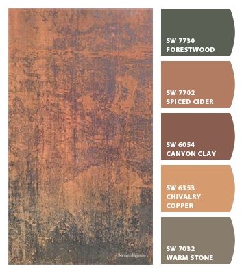 Sherwin Williams Cabin Paint Colors, Paint Colors For Western Decor, Paint Colors That Go With Log Homes, Earthy Rustic Color Palette, Western Farmhouse Paint Colors, Rustic Interior Paint Colors Schemes, Copper Pallete Color, Rusty Brown Paint Colors, Western Wall Paint Colors