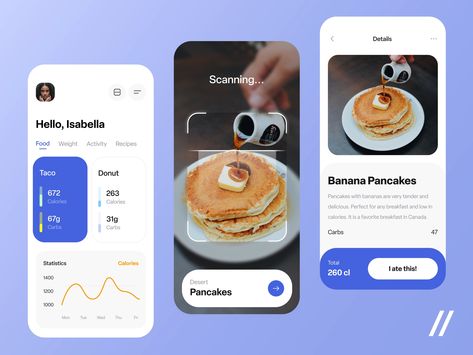 Calorie Counter App designed by Daria Kravets for Purrweb UI/UX Agency. Connect with them on Dribbble; the global community for designers and creative professionals. Calorie Counter App, Counter App, Nutrition App, Calorie Counter, Health App, Banana Pancakes, Food Lists, Nutrition Recipes, Top Designers