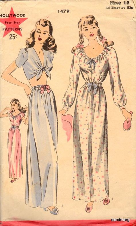 Elastic Waist Pants Pattern, 1940s Patterns, Hollywood Patterns, Peasant Blouses Pattern, Vintage Clothes Patterns, Vintage Pajamas, Fashion 1940s, Fabric Sewing Patterns, Vintage Ideas