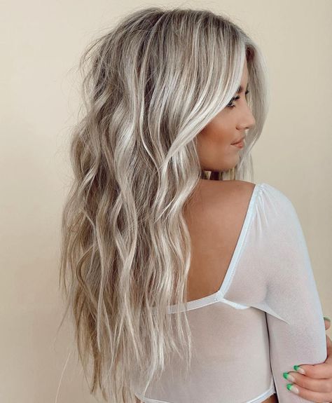 Light Ash Blonde Balayage with Brown Roots Sandy Blonde Balayage, Ash Blonde Hair Dye, Roasted Marshmallow, Luxury Boho, Platinum Blonde Hair Color, Ash Blonde Hair Colour, Summer Blonde Hair, Icy Blonde Hair, Ash Blonde Highlights