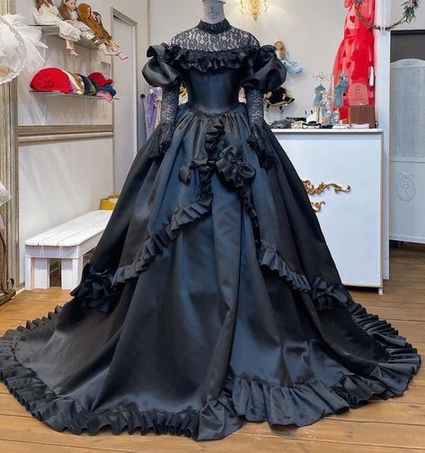 Goth Victorian Dress, Gothic Ball Gown, Black Victorian Dress, Wedding Dresses Long Sleeves, Gothic Victorian Dresses, Victorian Era Dresses, Dresses Long Sleeves, Prom Dress Inspo, Satin Bridal Gowns