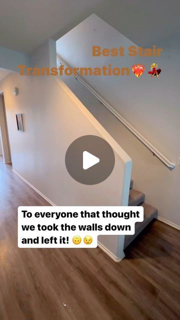 Shari Cooper on Instagram: "Gorgeous💃Notice they ripped the carpet out to the gray Wood Floors👌The Rail System Completes the transformation to a more Modern Decor👍Sometimes Spend the$$$ instead of moving🤷‍♀️#share #staircase #stairdesign #stairrennovation #stairmakeover #interiordesign #design #discoqueen_58" Makeover Stair Railings, Replacing Stair Railing Banisters, Diy Stairs Railing Makeover, From Carpet To Wood Stairs, Stair Renovation Before And After, Stair Case Paint Ideas, Modern Stairs Railing Design, Couch In Front Of Staircase, Ideas For Stairs Decorating