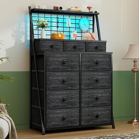 EnHomee Dresser for Bedroom with 11 Drawers Tall Dresser with LED Lights Fabric Chests of Drawers with Grid Wall Panel,3 Tier Shelves,Metal Frame,Closet,Study,Black,33.9" Wx11.8 Dx51.2 H

#homedesign #homedecor #housedesign #housedecor #room #roomdecor #roomdesign #interior #design #home #house #furniture #decor #bedroom #kitchen #livingroom Clothing Storage For Small Bedrooms, Grid Wall Panel, Large Dressers, Older Boys Bedrooms, Tall Dressers, Boys Bedroom Storage, Unique Dresser, Functional Bedroom, Dresser Organizer