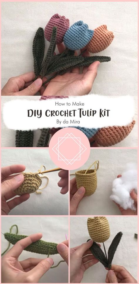 This is a Mother’s Day Special DIY Crochet Tulip Kit By da Mira! This is something you do in your free time for your mom on the coming Mother’s Day. Make something different and special. Easy Crochet Mothers Day Gifts, Crochet Tulip Bouquet Tutorial, Crocheted Tulips Bouquet, Crochet Pothos Pattern, How To Make Crochet Tulips, Tulip Amigurumi Free Pattern, Mother’s Day Crochet Patterns, Crochet Tulip Bouquet Free Pattern, Crochet Tulip Flower Free Pattern