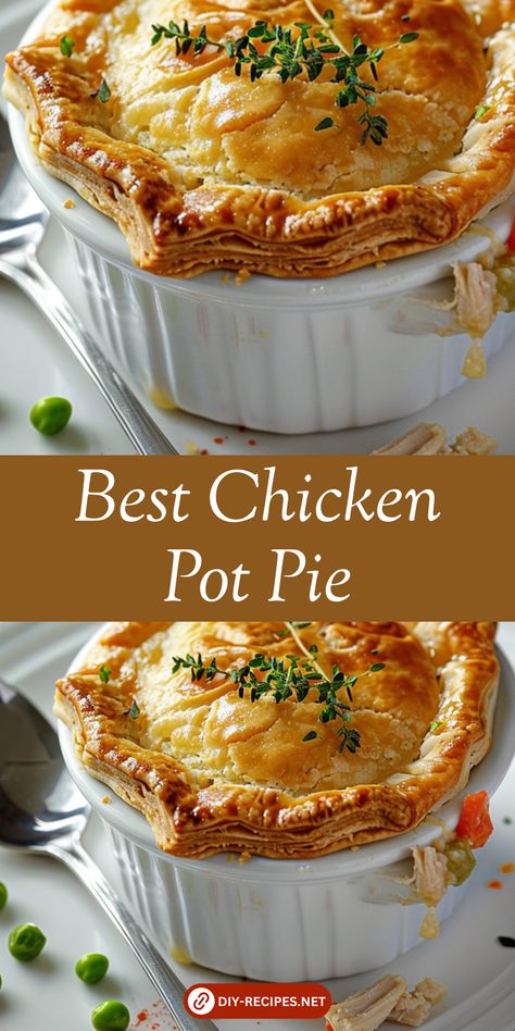 Learn how to make the best chicken pot pie with a rich filling and crispy pastry top. Puff Pastry Chicken, Easy Chicken Pot Pie Recipe, Best Chicken Pot Pie, Chicken Pie Recipe, Chicken Pot Pies, Homemade Chicken Pot Pie, Pot Pie Filling, Chicken Pot Pie Recipe, Pot Pie Recipe