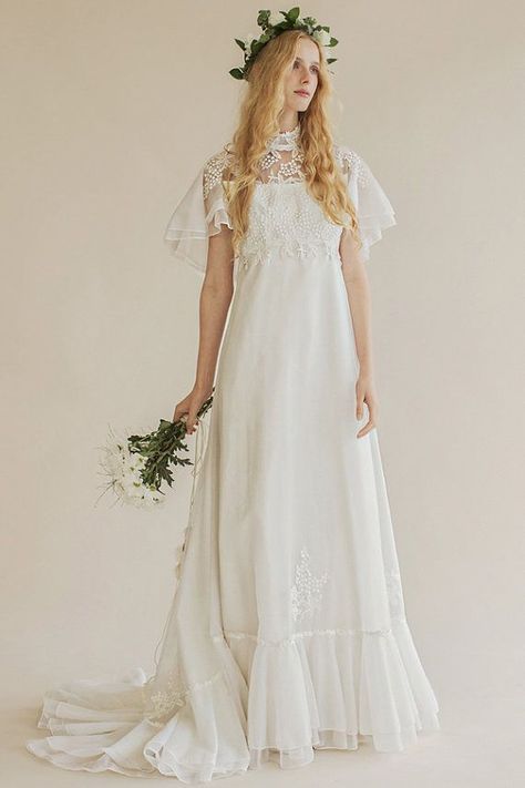 The 6 Prettiest 70s Inspired Wedding Dresses  Princessly Press Vintage Wedding Dress 1970s, 70s Inspired Wedding, Wedding Dresses 70s, 70s Wedding Dress, Chic Wedding Gown, 1970s Wedding Dress, 70s Wedding, Veil Dress, Style Année 70