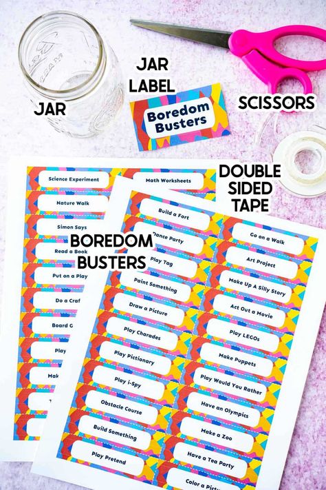 I Am Bored Jar Ideas, Free Printable Kids Activities, Ideas For Boredom, Boredom Jar, Activity Jar, Boredom Busters For Kids, Printable Things, Bored Jar, Children Crafts