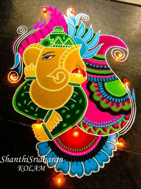 Ganapati Rangoli Designs, Ganesh Rangoli, Ganesha Rangoli, Indian Rangoli Designs, Easy Rangoli Designs Videos, Rangoli Designs Photos, Rangoli Designs Simple Diwali, Latest Rangoli, Rangoli Designs Latest