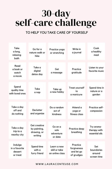 a pin that says in a large font  A Fun 30-Day Self-Care Challenge 30 Days Self Care Challenge At Home, Self Care Month, Self Care Challenges, Reboot Your Life, Lower Workout, 30 Day Ab Challenge, Detox Day, Spring Challenge, Bolesti Chrbta