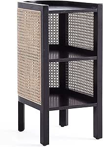 Manhattan Comfort Versailles Rattan Bedside End Table Accent Sofa Side Table for Living Room, Bedroom, Study and Home Office with 2 Shelf Storage, Black/Natural Cane Black Rattan Side Table, Side Table For Living Room, Accent Sofa, Rattan Side Table, Table For Living Room, Manhattan Comfort, Shelf Storage, Sofa Side Table, Bedroom Study