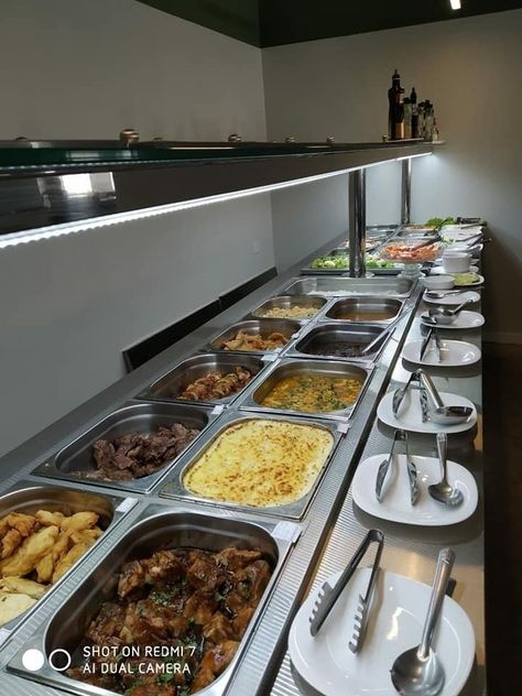 Carry Out Restaurant Design, Restaurant Buffet Design, Buffet Restaurant Design, Bufette Ideas, Food Warmer Buffet, Restaurant Kitchen Equipment, Food Area, Buffet Presentation, Restaurant Kitchen Design