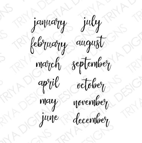 Calendar Font Ideas, May In Different Fonts, March In Cursive, Months Written In Different Fonts, Cursive Months Of The Year, Calligraphy Months Of The Year, May In Calligraphy, April Cursive, Months In Cursive