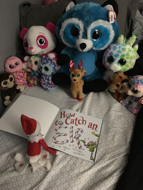 Elf On The Shelf Stuffed Animals, Elf On The Shelf Reading A Book, Elf Reading Book, Elf On The Shelf With Stuffed Animals, Elf On The Shelf Squishmallow Ideas, Elf Shelf, Elf On A Shelf, Holiday Stories, Xmas Elf