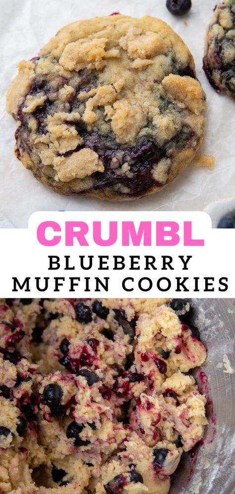 January Bakery Ideas, Spring Cookie Ideas, Gluten Free Crumbl Cookies, Copycat Crumble, Blueberry Muffin Cookies, Crumbl Copycat, Muffin Cookies, Bakery Style Blueberry Muffins, Crumble Cookie Recipe