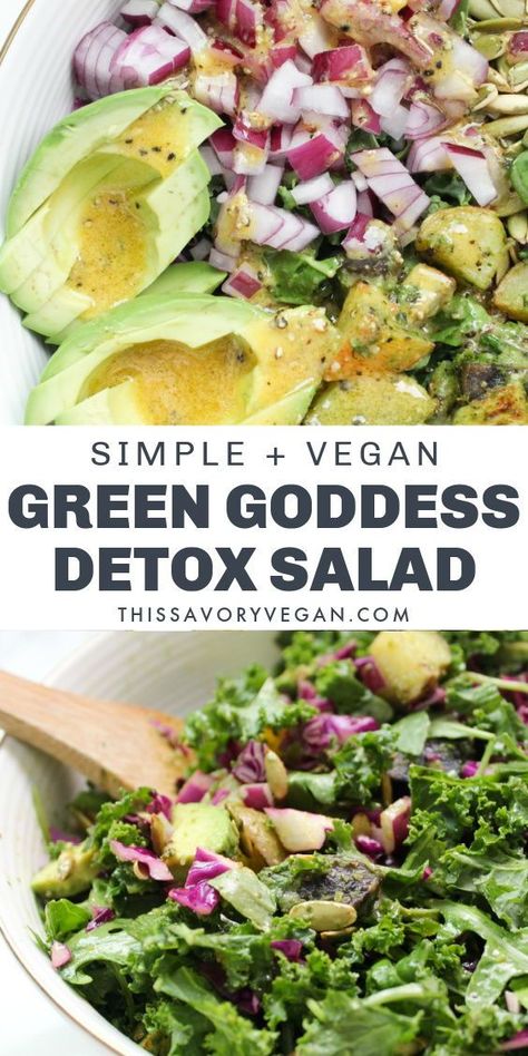 Raw Veggies, Pesto Potatoes, Salad Kale, The Perfect Salad, Perfect Salad, Salad With Avocado, Detox Salad, Vegan Salad Recipes, Lemon Vinaigrette